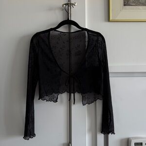 Black Floral Sheer Mesh Cardigan